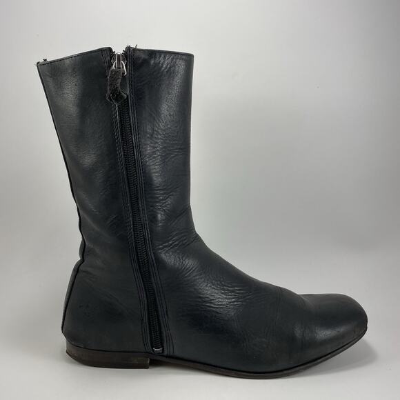 John Fluevog Shoes - John Fluevog Biker Boots Womens Size 7 Double Zips Almond Toe 10” Black Leather